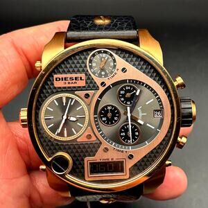 Diesel Mr. Daddy DZ7261 Mens Oversized Chrono Leather Analog Digital Watch NIBWT